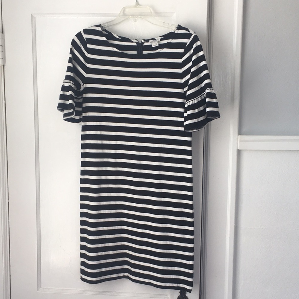 J Crew Factory Black and White Stripe Shift Dress